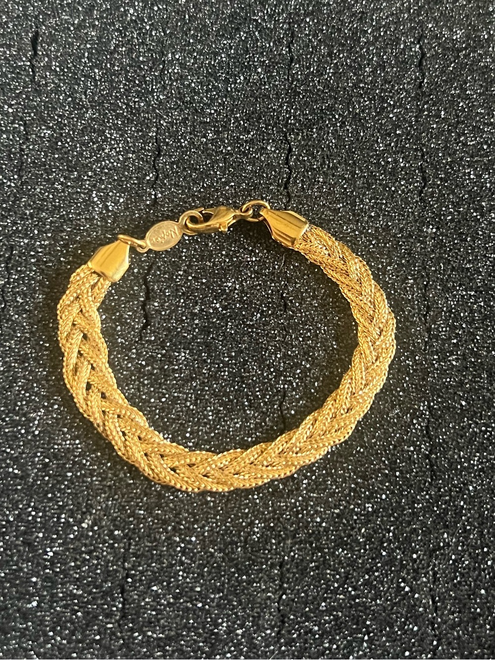 Vintage Napier Braided Herringbone gold tone chain bracelet